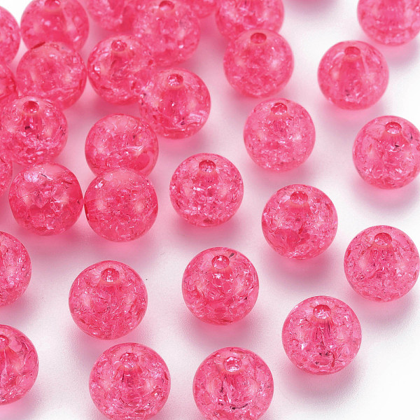 

PandaHall Transparent Crackle Acrylic Beads, Round, Fuchsia, 12x11mm, Hole: 2mm, about 566pcs/500g. Acrylic Round Pink