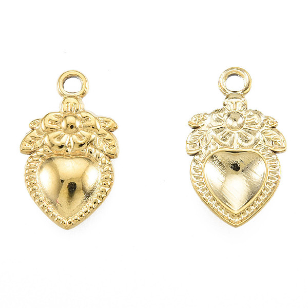 

PandaHall Ion Plating(IP) 201 Stainless Steel Pendants, Heart with Flower, Real 18K Gold Plated, 21x13x2.5mm, Hole: 2mm 201 Stainless Steel...
