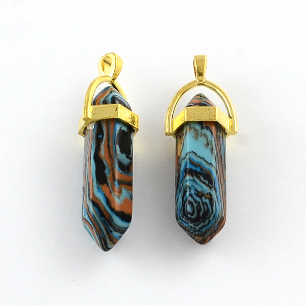 

PandaHall Malachite Stone Pendants with Alloy Findings, Golden, 40~42x13.5x10mm, Hole: 2mm Malachite Others