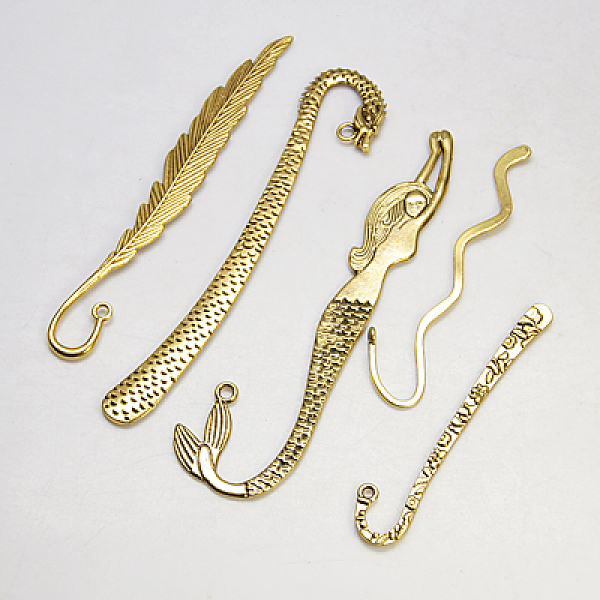 

PandaHall Tibetan Style Bookmarks, Mixed Shape, Antique Golden, about 15~24mm wide, 79~122mm long, 2~4mm thick, hole: 2~3mm Alloy