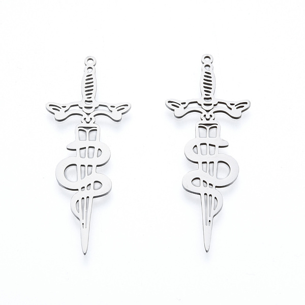

PandaHall 201 Stainless Steel Big Pendants, Laser Cut, Sword with Snake, Stainless Steel Color, 54.5x21x1mm, Hole: 1.6mm 201 Stainless Steel...