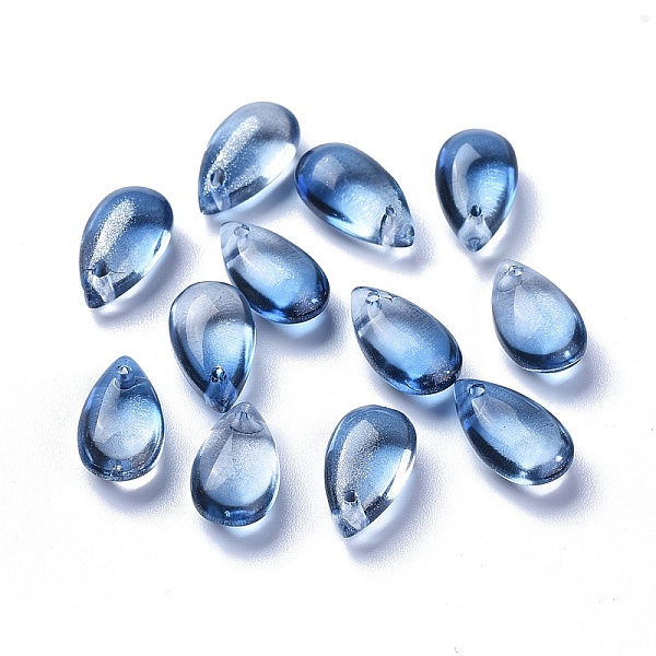 

PandaHall Transparent Glass Charms, Dyed & Heated, Teardrop, Cornflower Blue, 13.5x8x5.5mm, Hole: 1mm Glass Teardrop