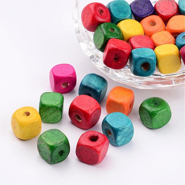 

PandaHall Mixed Lead Free Cube Natural Wood Beads, Dyed, 10mm, hole: about 3.5mm Wood Cube Multicolor