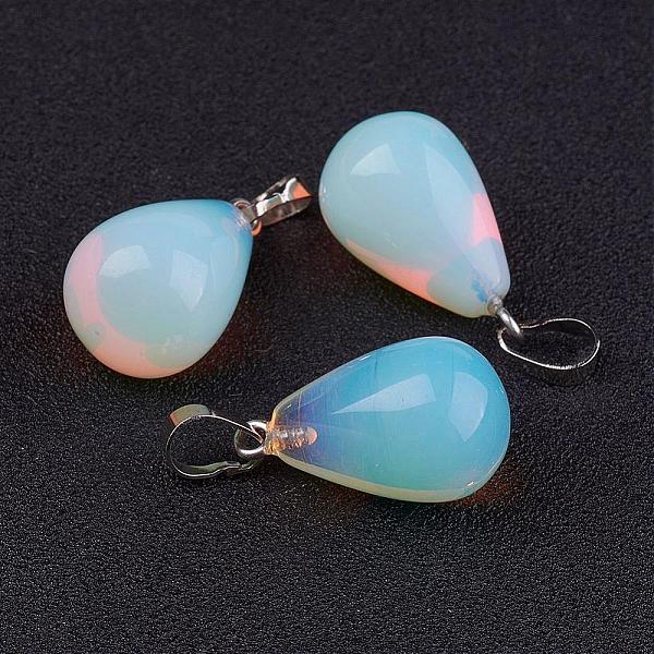

PandaHall Opalite Pendants, with Platinum Tone Brass Findings, Drop, 24~24.5x14mm, Hole: 5x7mm Opalite Teardrop