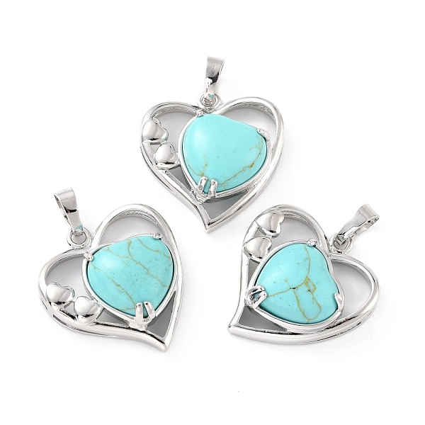 

PandaHall Synthetic Turquoise Pendants, with Platinum Tone Brass Findings, Cadmium Free & Lead Free, Heart, Valentine's Day, 28x26x5mm, Hole...