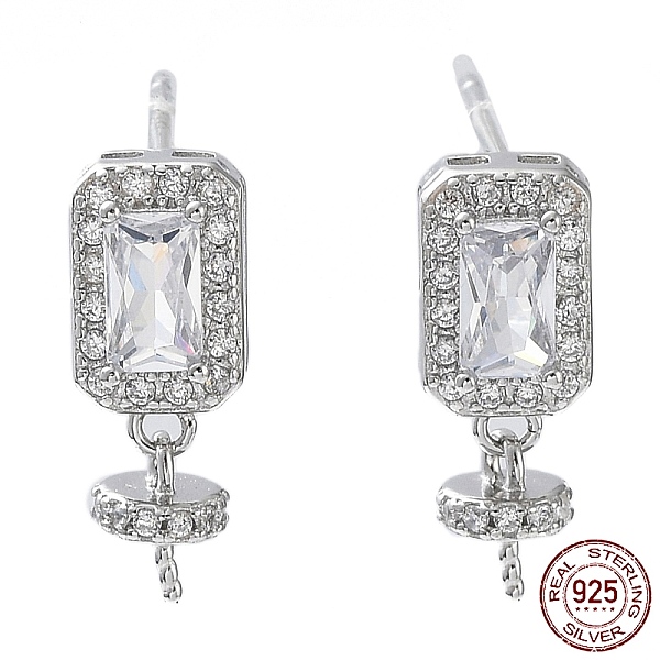 

PandaHall Rhodium Plated 925 Sterling Silver with Clear Cubic Zirconia Stud Earring Findings, for Half Drilled Pearl Beads, with S925 Stamp...