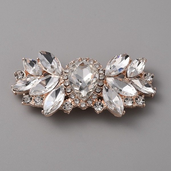

PandaHall Alloy Rhinestone Shoe Decorations, Detachable Shoe Buckle Clips, with Iron Findings, Flower, Rose Gold, 30.5x62x12mm..., Clear