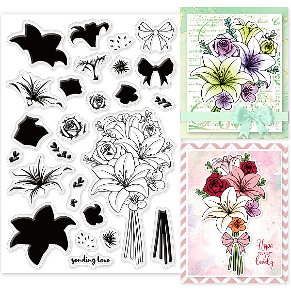 

PandaHall GLOBLELAND Layered Bouquet of Lilies Clear Stamps Layering Lilies Flowers Silicone Clear Stamp Seals for Cards Making DIY...