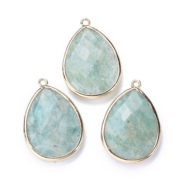 

PandaHall Faceted Natural Amazonite Pendants, with Light Gold Plated Brass Edge and Loop, Teardrop, 28.5~29.5x19~20x7mm, Hole: 1.2mm...