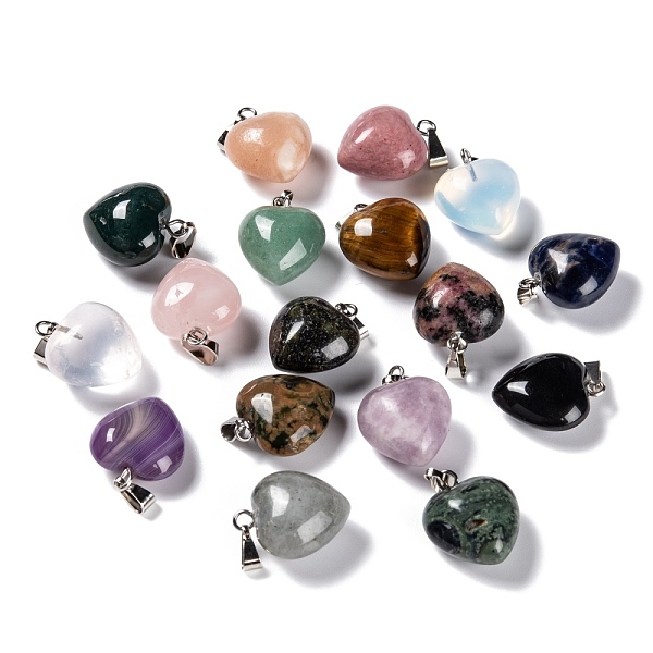 

PandaHall Natural & Synthetic Gemstone Pendants, with Platinum Brass Loops, Heart, 18~19x15~15.5x6~8mm, Hole: 6x2.5~3mm Mixed Stone Heart