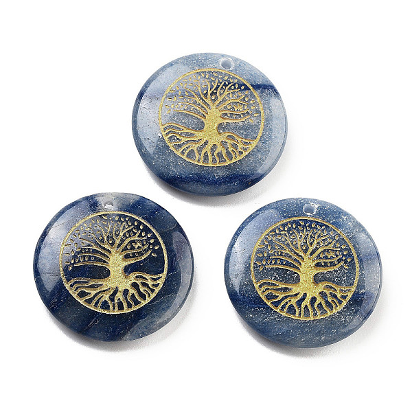

PandaHall Natural Blue Aventurine Carved Pendants, Flat Round with Tree of Life Charms, 30x7mm, Hole: 1.8mm Blue Aventurine Tree of Life