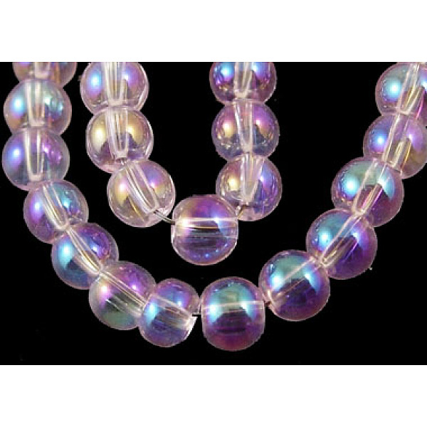 

PandaHall Glass Bead Strands, Round, AB Color Plated, Pink, 6mm, Hole: 1mm, about 50pcs/strand, 13 inch Glass Round Pink