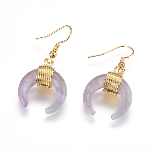 

PandaHall Natural Amethyst Dangle Earrings, with Brass Findings, Double Horn Shaped/Crescent Moon, Golden, 41mm, Pin: 0.5mm, Pendant...