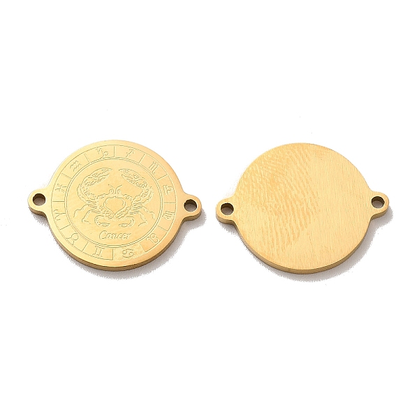 

PandaHall Ion Plating(IP) 304 Stainless Steel Connector Charms, Real 18K Gold Plated, Flat Round with Constellation, Cancer, 20x16x1mm, Hole...