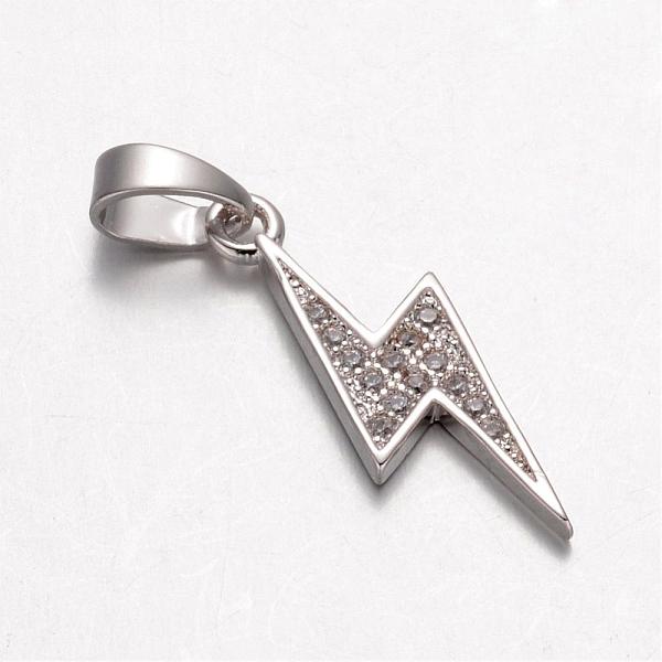 

PandaHall Lightning Bolt Brass Micro Pave Cubic Zirconia Pendants, Platinum, 19.5x7.5x1.5mm, Hole: 4x3.5mm Brass+Cubic Zirconia Lightning...