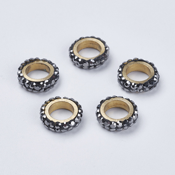 

PandaHall Polymer Clay Rhinestone Beads, with Brass Findings, Ring, Golden, Hematite, 10x3mm, Hole: 6mm Polymer Clay+Glass Rhinestone Ring..., Black