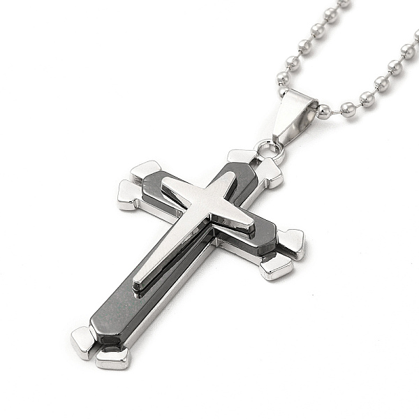 

PandaHall Alloy Cross Pandant Necklace with Ball Chains, Gothic Jewelry for Men Women, Black, 24.41 inch(62cm) Alloy Black