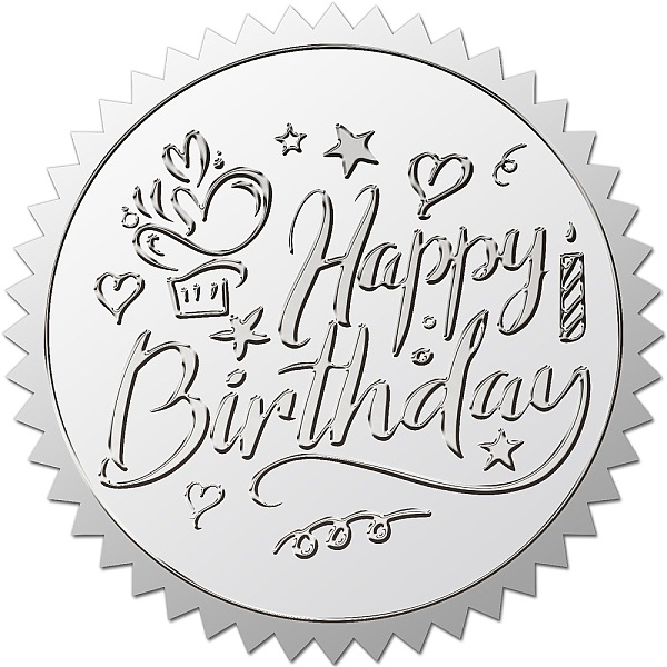 

PandaHall CRASPIRE 100Pcs Happy Birthday Embossed Seals Stickers 2" Waterproof Silver Foil Stickers Seals Self Adhesive Sticker Decor Labels...