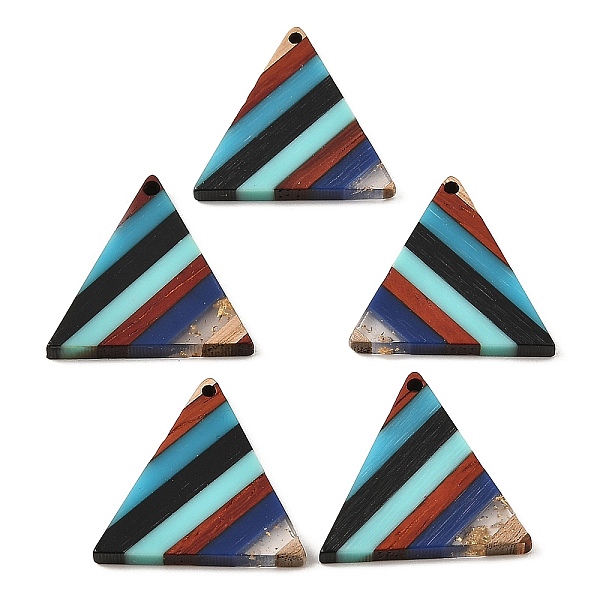

PandaHall Transparent Resin & Walnut Wood Pendants, Triangle Charms with Gold Foil, Colorful, 26.5x27.5x3mm, Hole: 1.5mm Resin+Wood Triangle
