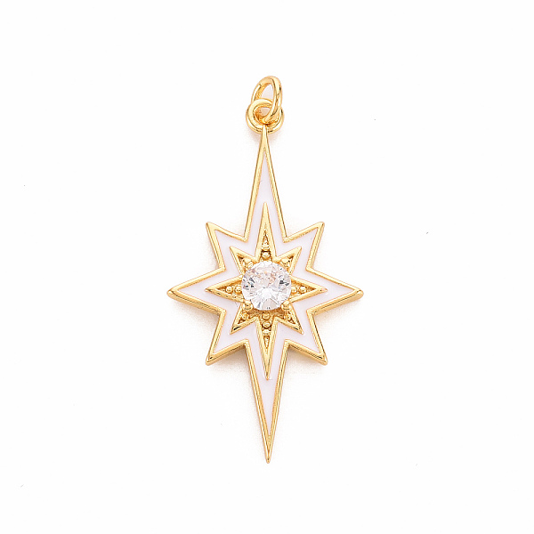 

PandaHall Brass Micro Pave Clear Cubic Zirconia Pendants, with Enamel and Jump Ring, Cadmium Free & Nickel Free & Lead Free, Star, Real 16K..., White