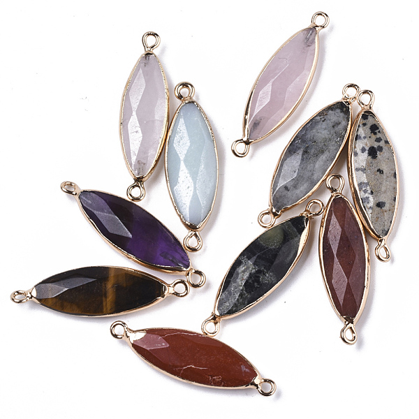 

PandaHall Natural Mixed Gemstone Links Connectors, with Light Gold Plated Edge Iron Loops, Rice, Faceted, 34~35x10x5.5mm, Hole: 2mm Mixed...