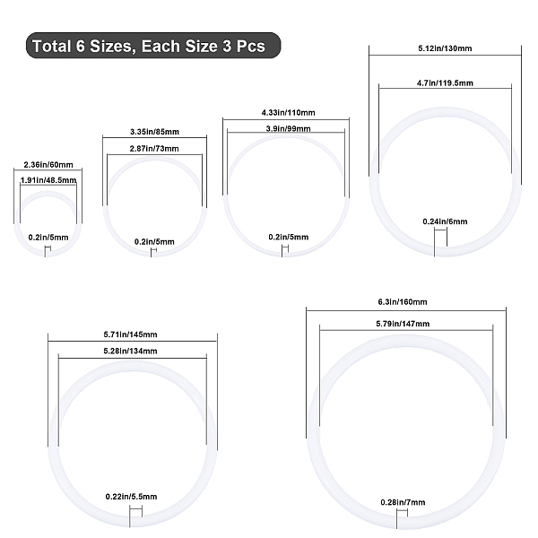 

PandaHall Gorgecraft 18Pcs 6 Style PP Plastic Linking Rings, Craft Loop, Round Ring, for Macrame Craft, Woven Net/Web with Feather Making..., White