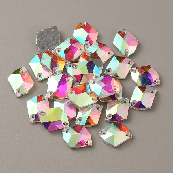 

PandaHall Sew on Rhinestones, Glass Rhinestone, 2-Holes Links, Garments Accessories, Irregular Rhombus, Crystal AB, 17x14x4mm, Hole: 0.9mm..., Clear