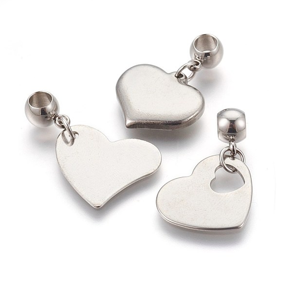 

PandaHall 304 Stainless Steel European Dangle Charms Sets, Large Hole Beads, Heart, Stainless Steel Color, 26~29mm, Pendant...