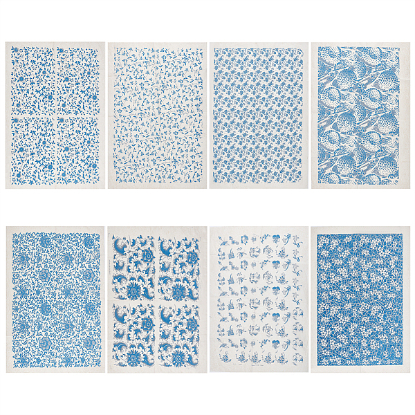 

PandaHall BENECREAT 8 Styles Blue and White Porcelain Pattern Ceramic Decals Pottery Ceramics Clay Transfer Paper, Underglaze Flower Paper...