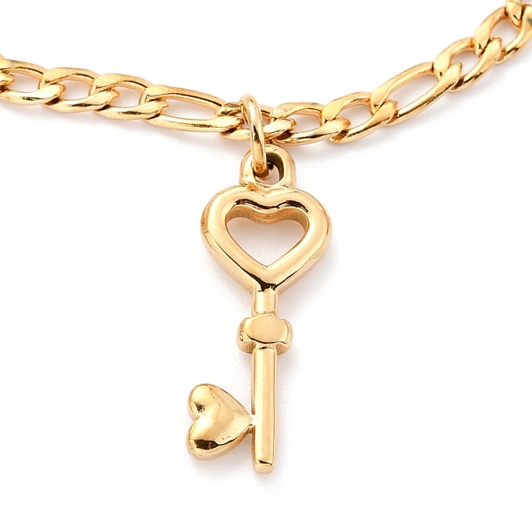 

PandaHall 304 Stainless Steel Charm Bracelets, with Figaro Chains, Heart Key & Round, Golden, 6-7/8 inch(17.5cm) 304 Stainless Steel