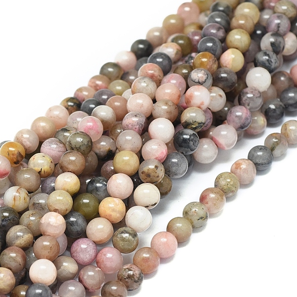 PandaHall Natural Rhodonite Beads Strands, Round, 6mm, Hole: 1mm, about 62pcs/strand, 15.16 inch(38.5cm) Rhodonite Round