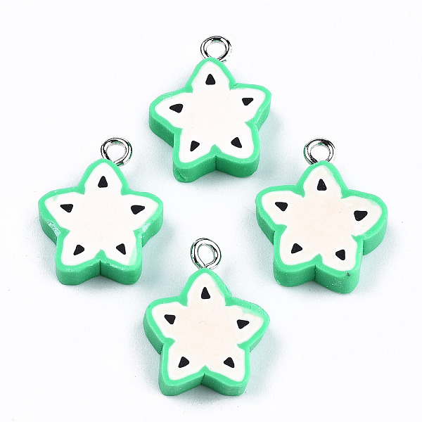 

PandaHall Handmade Polymer Clay Charms, with Platinum Tone Iron Findings, Carambola, Lime Green, 18~19x15.5x5mm, Hole: 2mm Polymer Clay...
