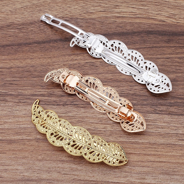 

PandaHall Brass Filigree Hair Barrette, with Iron Findings, Long-Lasting Plated, Leaf, Golden, 100x25mm Brass