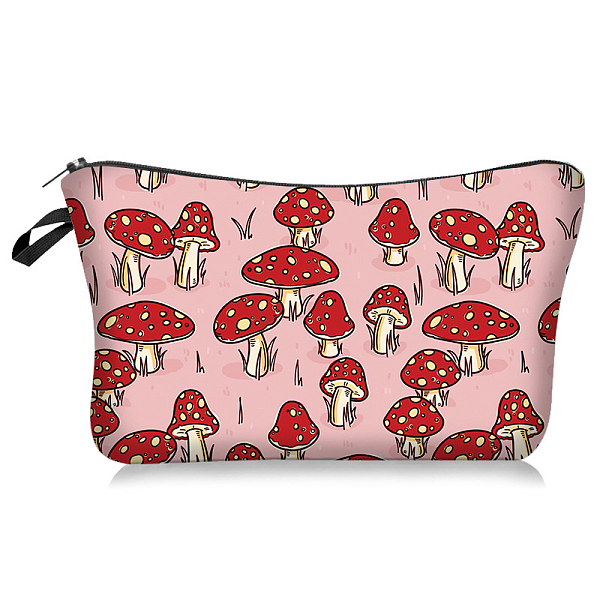 PandaHall Rectangle Polyester Cosmetic Storage Bags, Mushroom Print Zipper Pouches for Makeup Storage, Misty Rose, 13.5x22cm Polyester...
