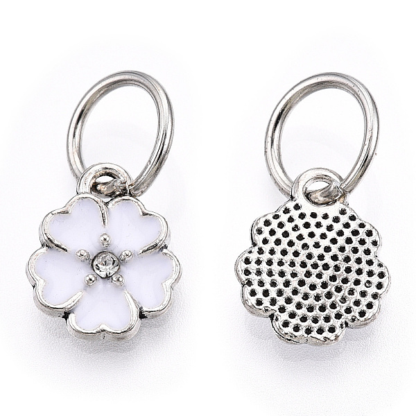 

PandaHall Enamel Style Flower Alloy Rhinestone Charms, with Iron Findings, Antique Silver, White, 13.5x11x3mm, Hole: 6mm Alloy...