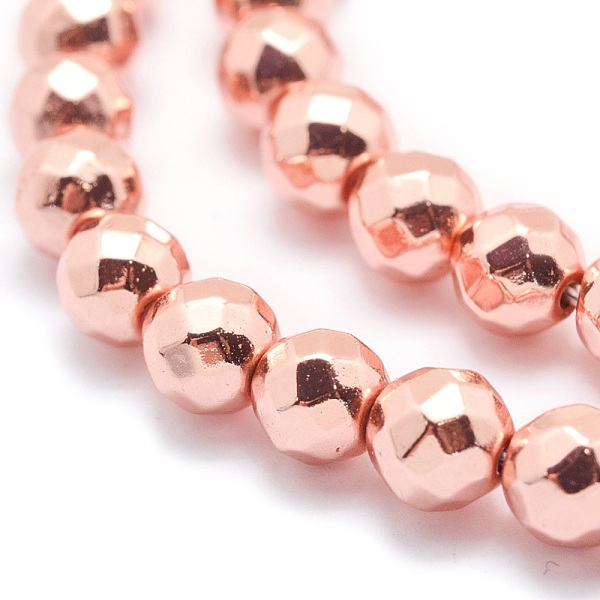 

PandaHall Electroplate Non-magnetic Synthetic Hematite Beads Strands, Grade AAA, Long-Lasting Plated, Faceted, Round, Rose Gold Plated, 2mm...