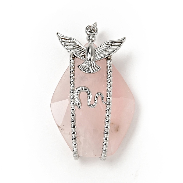 

PandaHall Natural Rose Quartz Pendants, Teardrop Charm, with Stainless Steel Color Plated 304 Stainless Steel Bird & Snake Findings and...