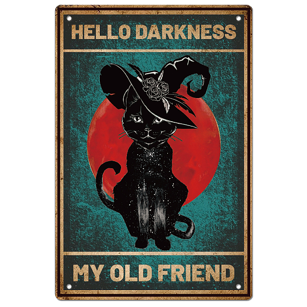 

PandaHall SUPERDANT Cat Witch Metal Tin Signs Vintage Black Cat Art Iron Halloween Wall Decor Hello Darkness My Old Friend Quotes Plaque...