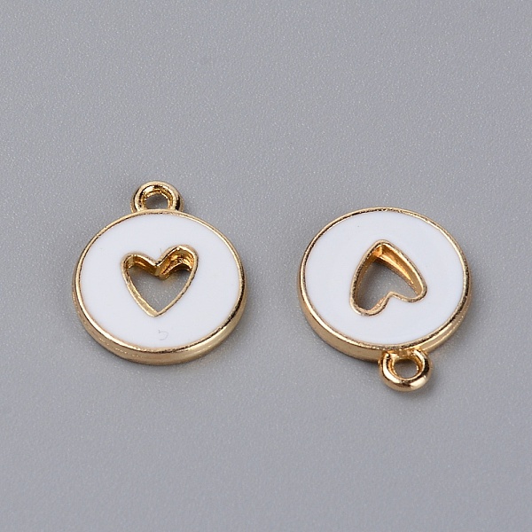 

PandaHall Zinc Alloy Enamel Charms, Flat Round with Hollow Heart, Light Gold, White, 14x12x2mm, Hole: 1.5mm Alloy+Enamel Flat Round White