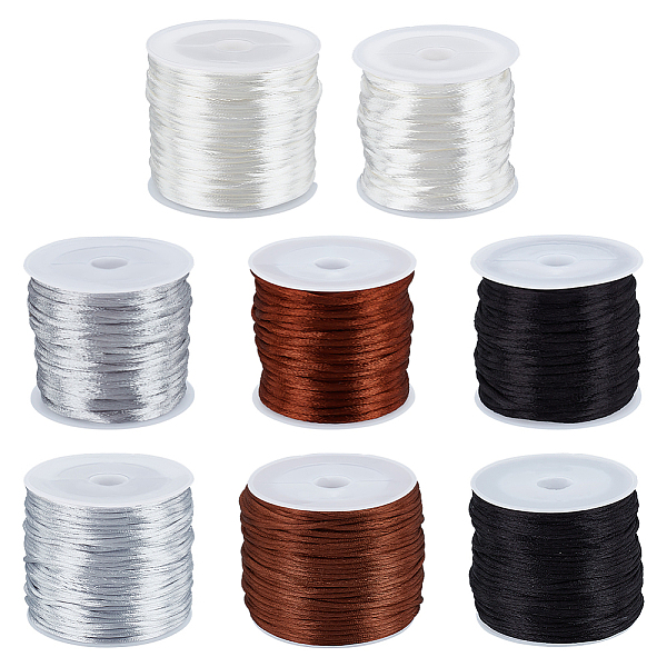

PandaHall BENECREAT 175Yards/160m Nylon Rattail Satin Cord, 8 Styles 1mm/2mm Rattail Cord Nylon String Beading String, for Chinese Knotting..., Multicolor