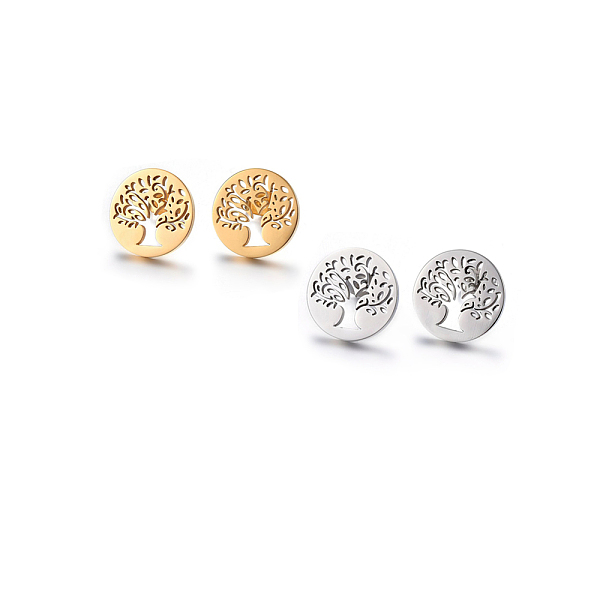 

PandaHall 304 Stainless Steel Stud Earrings, Hypoallergenic Earrings, Flat Round with Tree of Life, Mixed Color, 15x1.2mm, Pin: 0.8mm 304...