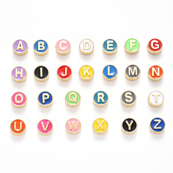 

PandaHall Alloy Enamel Beads, Cadmium Free & Lead Free, Alphabet, Letter A~Z, Light Gold, Mixed Color, 8x4mm, Hole: 1.5mm, 26pcs/set..., Multicolor