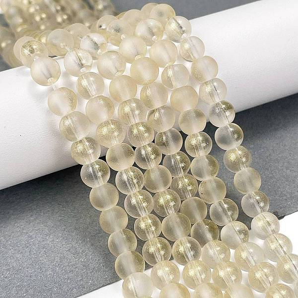 

PandaHall Frosted Transparent Glass Bead Strands, with Gold Powder, Round, Old Lace, 6mm, Hole: 1mm, about 146pcs/strand, 31.02''(78.8cm)...