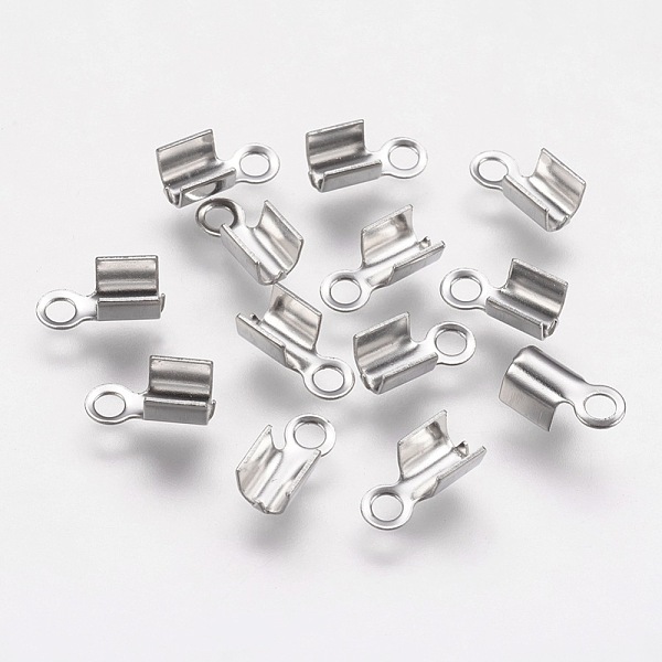 

PandaHall 304 Stainless Steel Folding Crimp Ends, Fold Over Crimp Cord Ends, Stainless Steel Color, 9x4x3mm, Hole: 2mm 304 Stainless Steel