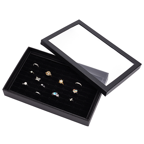 

PandaHall PH 100 Slots Ring Jewelry Tray, Velvet Ring Display Showcase Ring Holder Organizer Box with Transparent Lid for Ring Jewelry..., Black