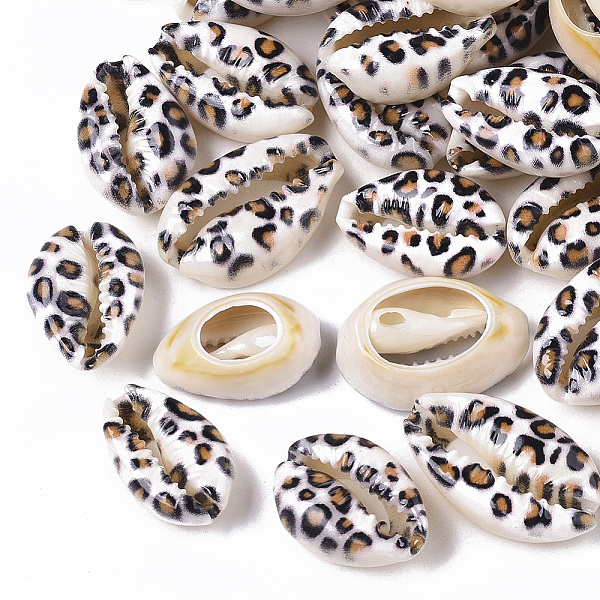 

PandaHall Printed Natural Cowrie Shell Beads, No Hole/Undrilled, with Leopard Print Pattern, White, 18~21x12~15x7mm Cowrie Shell Shell Shape...