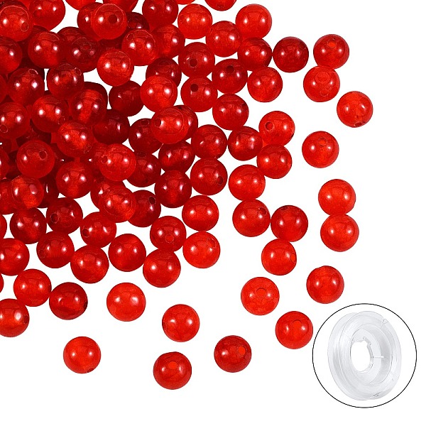 

PandaHall DIY Jewelry Bracelet Making Kits, 200Pcs 6mm Dyed Round Natural White Jade Beads and Flat Elastic Thread, Indian Red, 6mm, Hole...