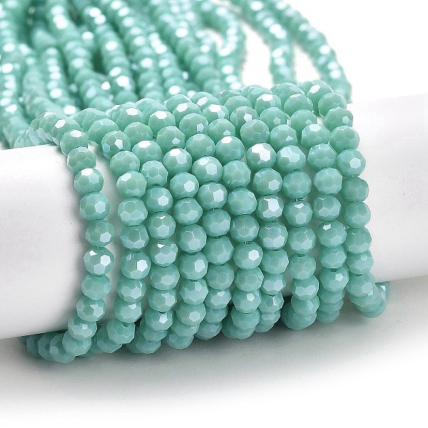 

PandaHall Electroplate Opaque Glass Beads Strands, Faceted(32 Facets), Pearl Luster Plated, Round, Medium Aquamarine, 4mm, Hole: 0.7mm...