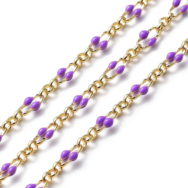 

PandaHall Enamel Oval Link Chains, with Real 18K Gold Plated Brass Findings, Soldered, with Spool, Dark Orchid, 4x7x1mm Brass