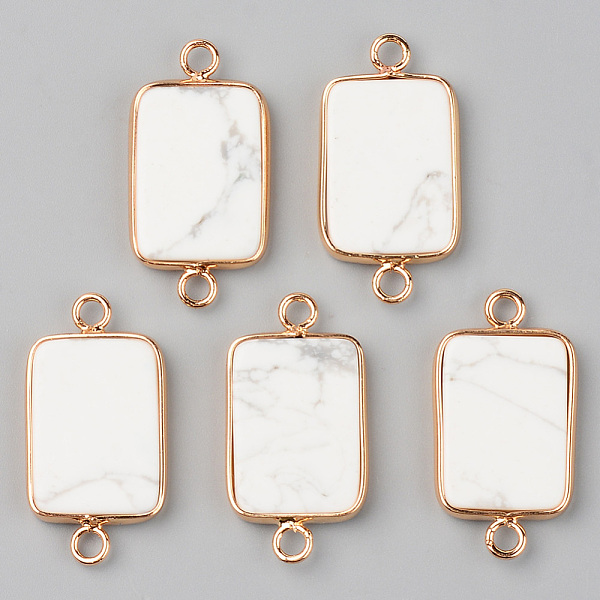 

PandaHall Natural Howlite Links, with Light Gold Plated Edge Brass Loops, Rectangle, 28.5x15x3.5mm, Hole: 2mm Howlite Rectangle
